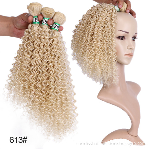 Wholesale Hot Sale Natural 16''18''20''Ombre  Afro Jerry Curl Bundles Hair Weft Synthetic Hair Weave Bundles Extension For Woman